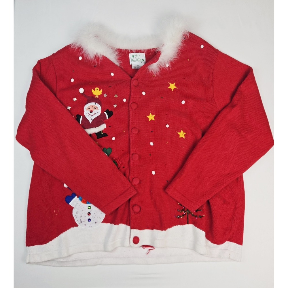Womens Quacker Factory shirt sz 3X Christmas Santa button up sweater